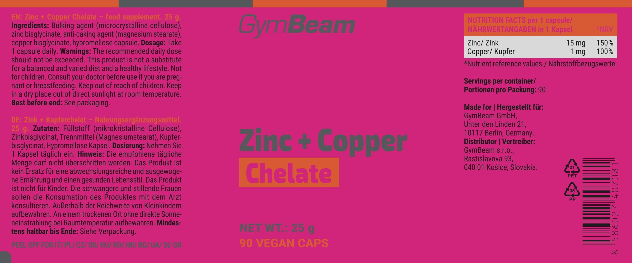 GymBeam Zinco + Rame Chelato Bisglicinato Capsule Vegane Immunita