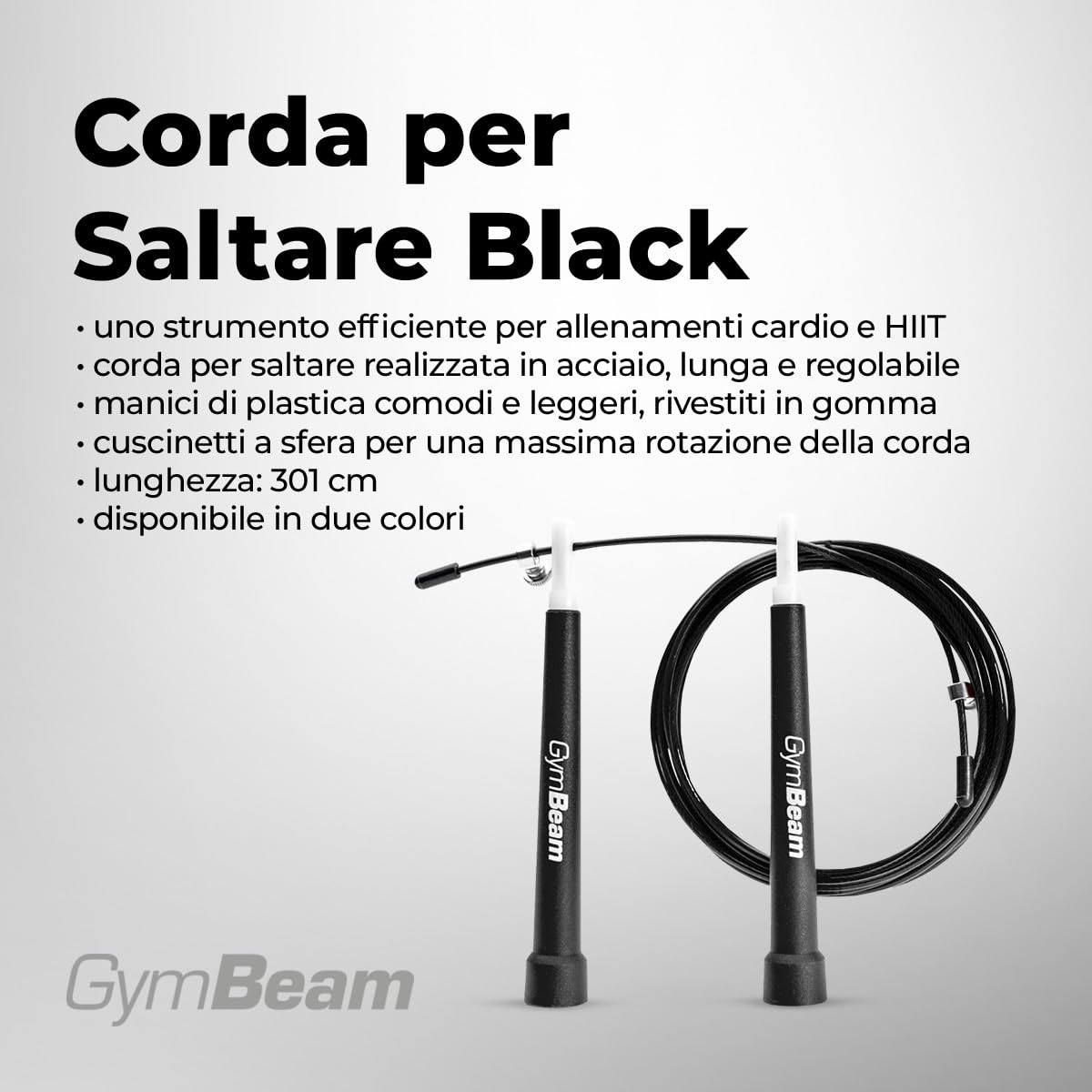 GymBeam Corda Saltare 301cm Acciaio Regolabile Nera Cardio HIIT