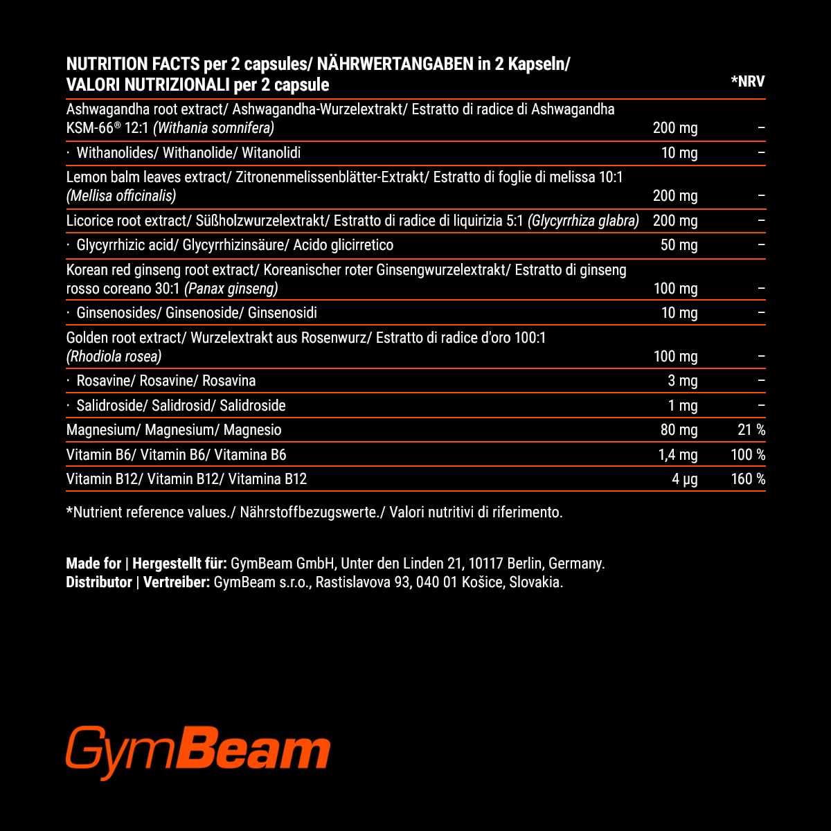 GymBeam VitaCalm 120 Cps Ashwagandha KSM-66 Stress