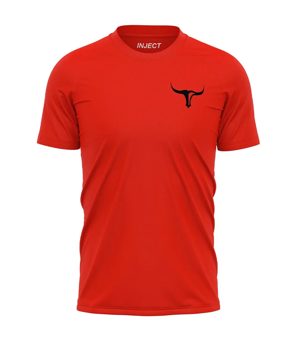Inject Nutrition T-Shirt Raglan Maglietta Rossa Poliestere Palestra