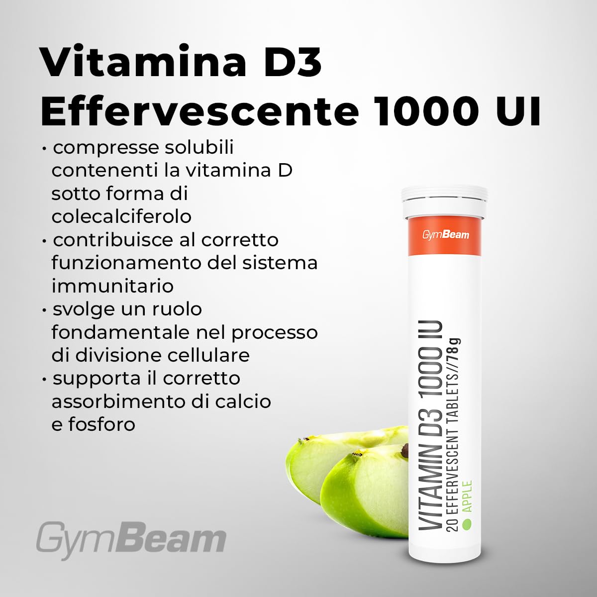 GymBeam Vitamina D3 Effervescente 1000 UI Compresse 20 Pezzi