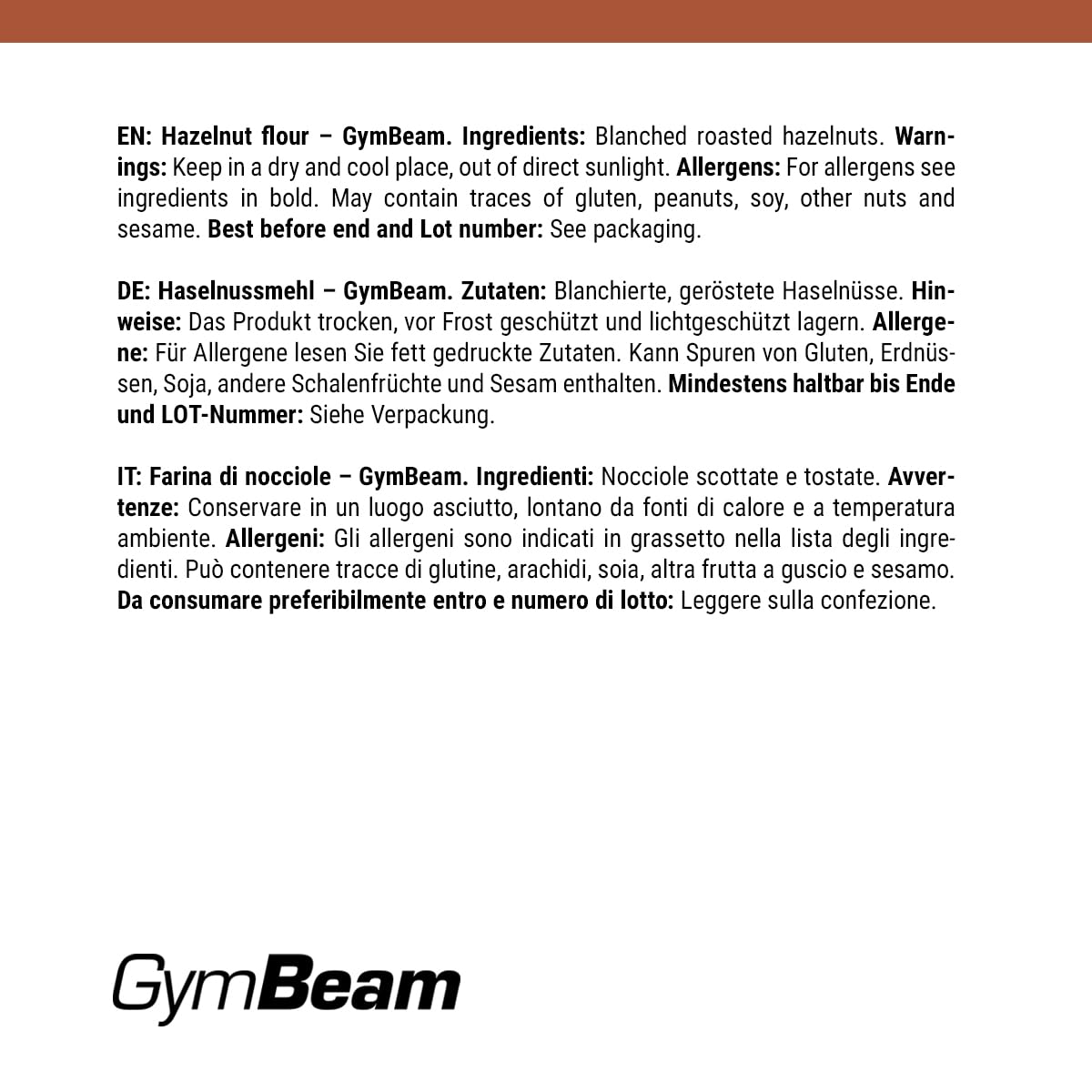 GymBeam Farina di Nocciole Tostate Senza Glutine Low-Carb