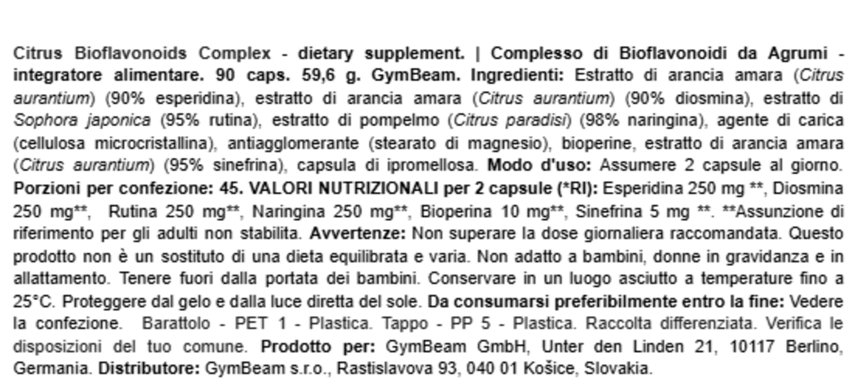 GymBeam Bruciagrassi Bioflavonoidi Agrumi 90 Capsule Sinefrina