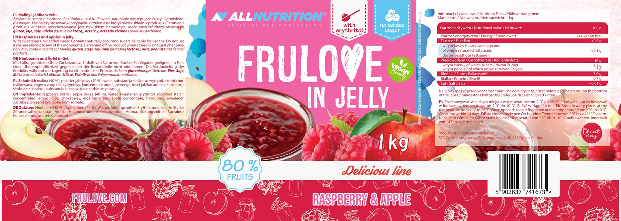 AllNutrition Frulove in Jelly Lampone Mela 1000g Frutta