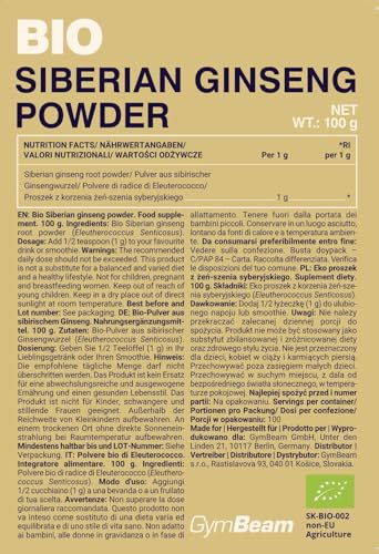 GymBeam Ginseng Siberiano Bio Polvere Vegana Energia