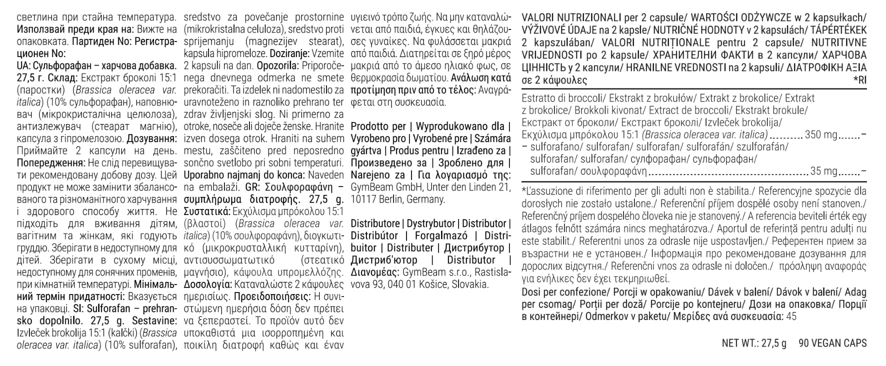 GymBeam Sulforafano Estratto Broccolo 90 Capsule Vegane 10%