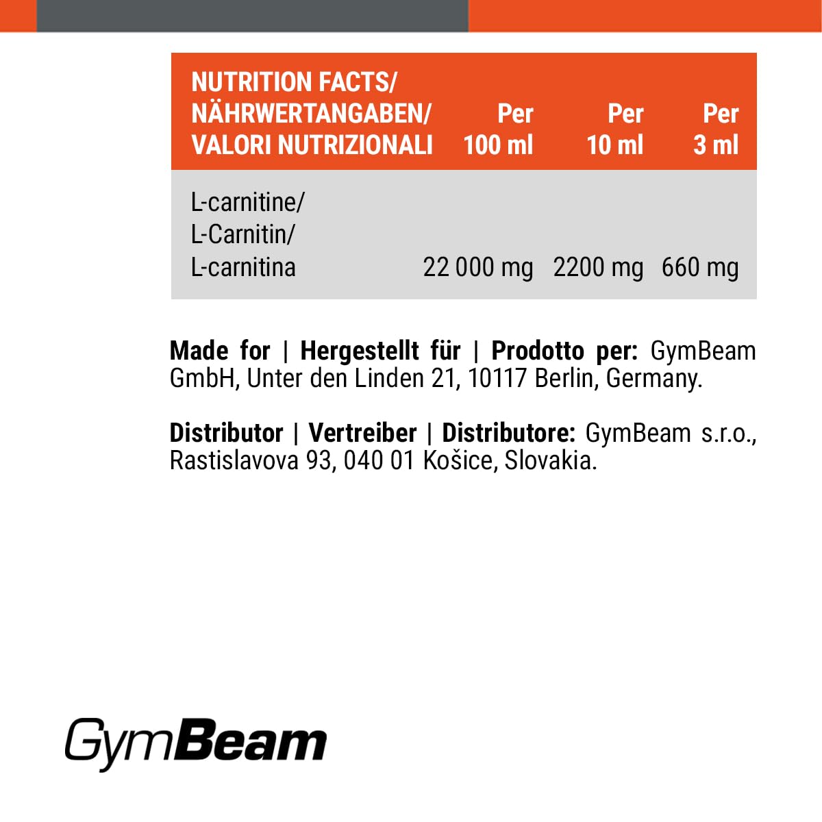 GymBeam L-Carnitina Liquida Arancia 1000ml Bruciagrassi