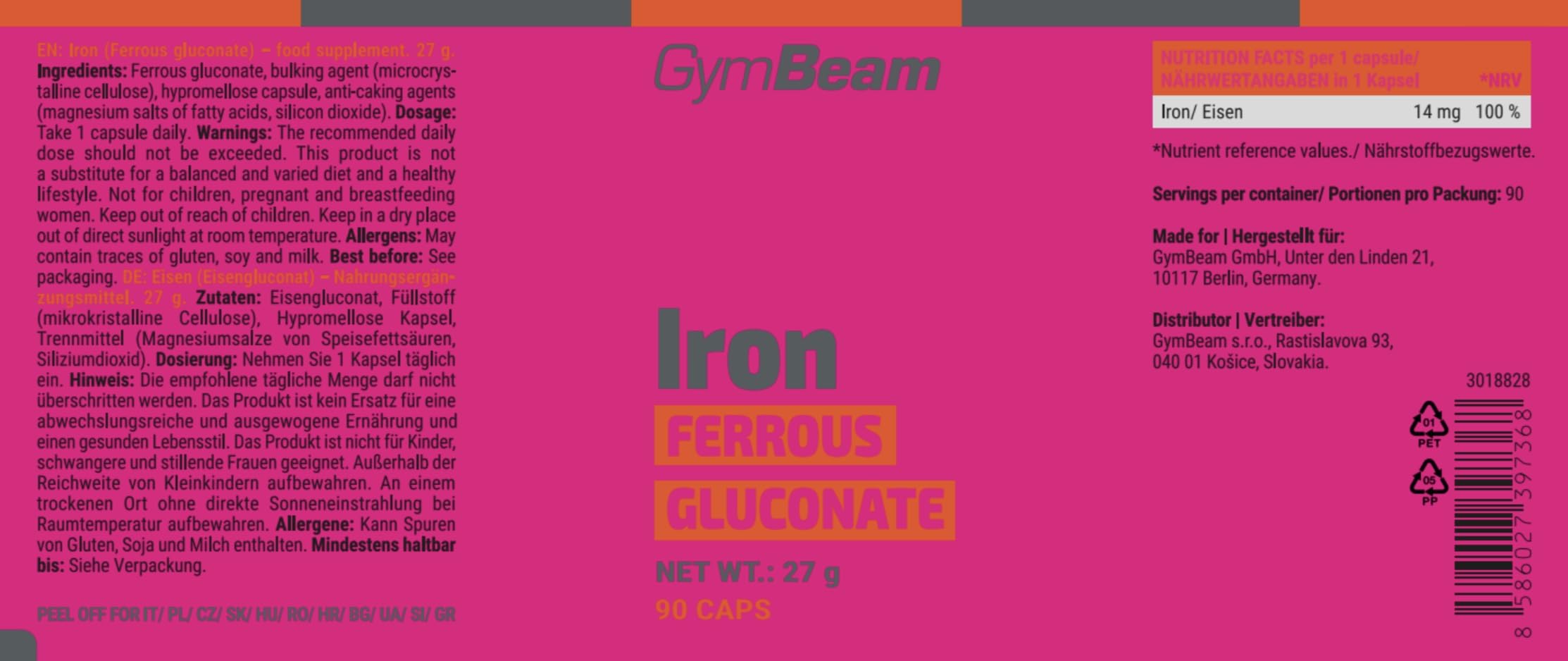 GymBeam Gluconato Ferroso 90 capsule ferro organico