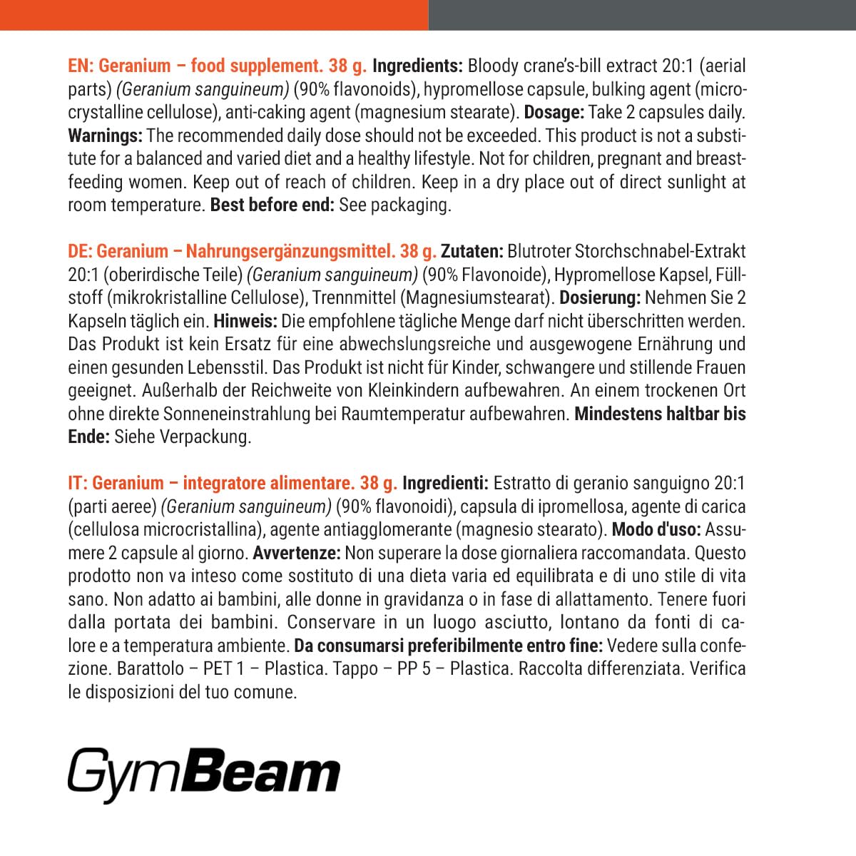 GymBeam Geranio Sanguigno capsule 90 cps vegan