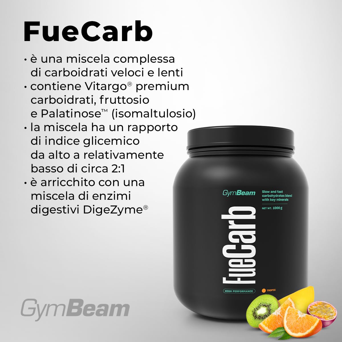 GymBeam FueCarb Carboidrati 1000 g Tropicale Energia