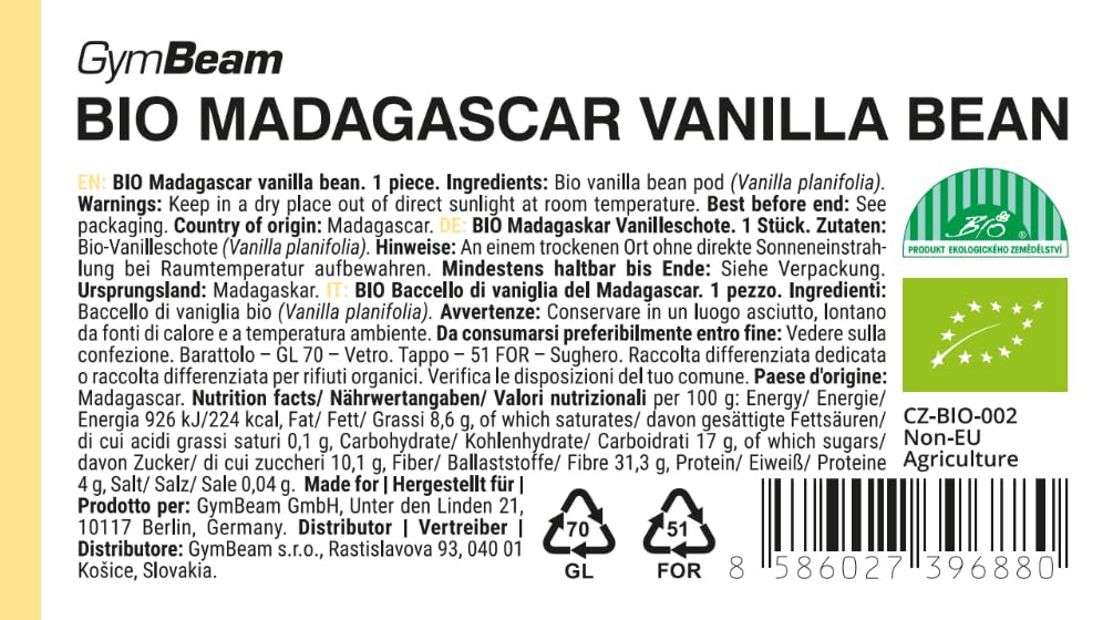 GymBeam Vaniglia Madagascar BIO Bacca Intera Aroma Intenso