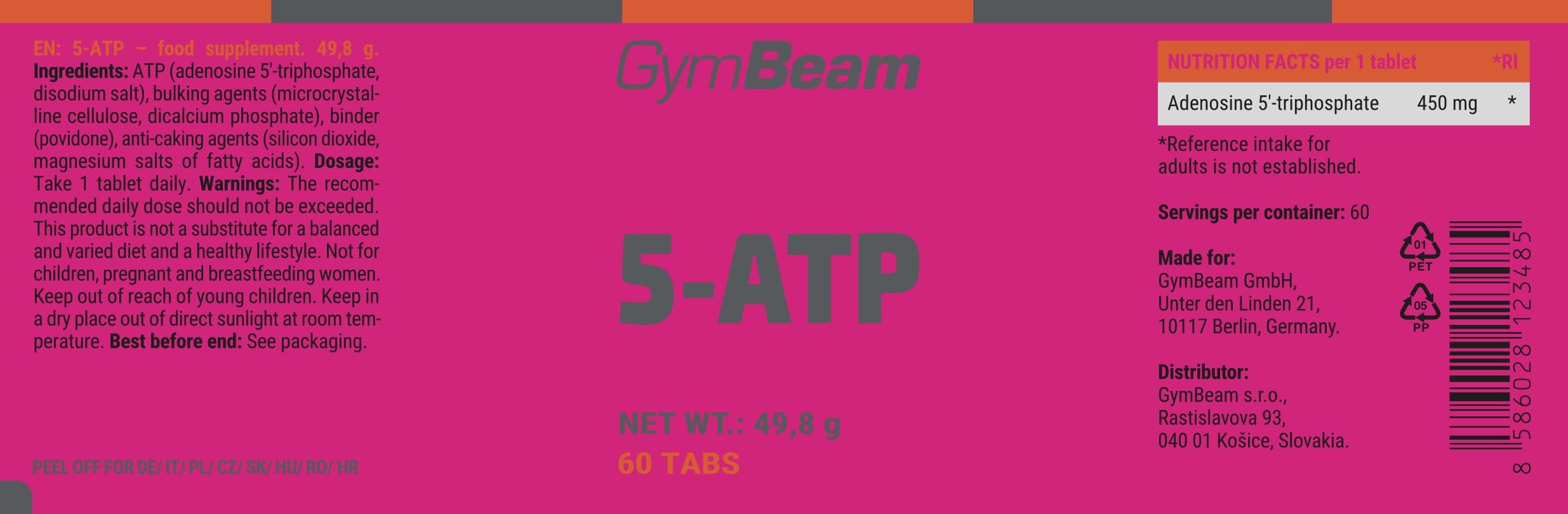 GymBeam 5-ATP Integratore Vegano 450 mg Compresse