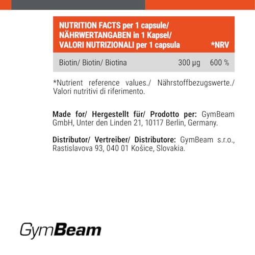 GymBeam D-Biotina 300 mcg 60 capsule integratore capelli vegano