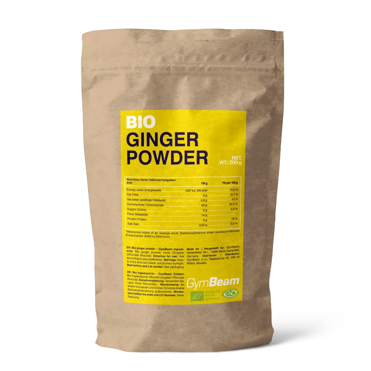 GymBeam Zenzero in Polvere BIO 200 g Gusto Pungente
