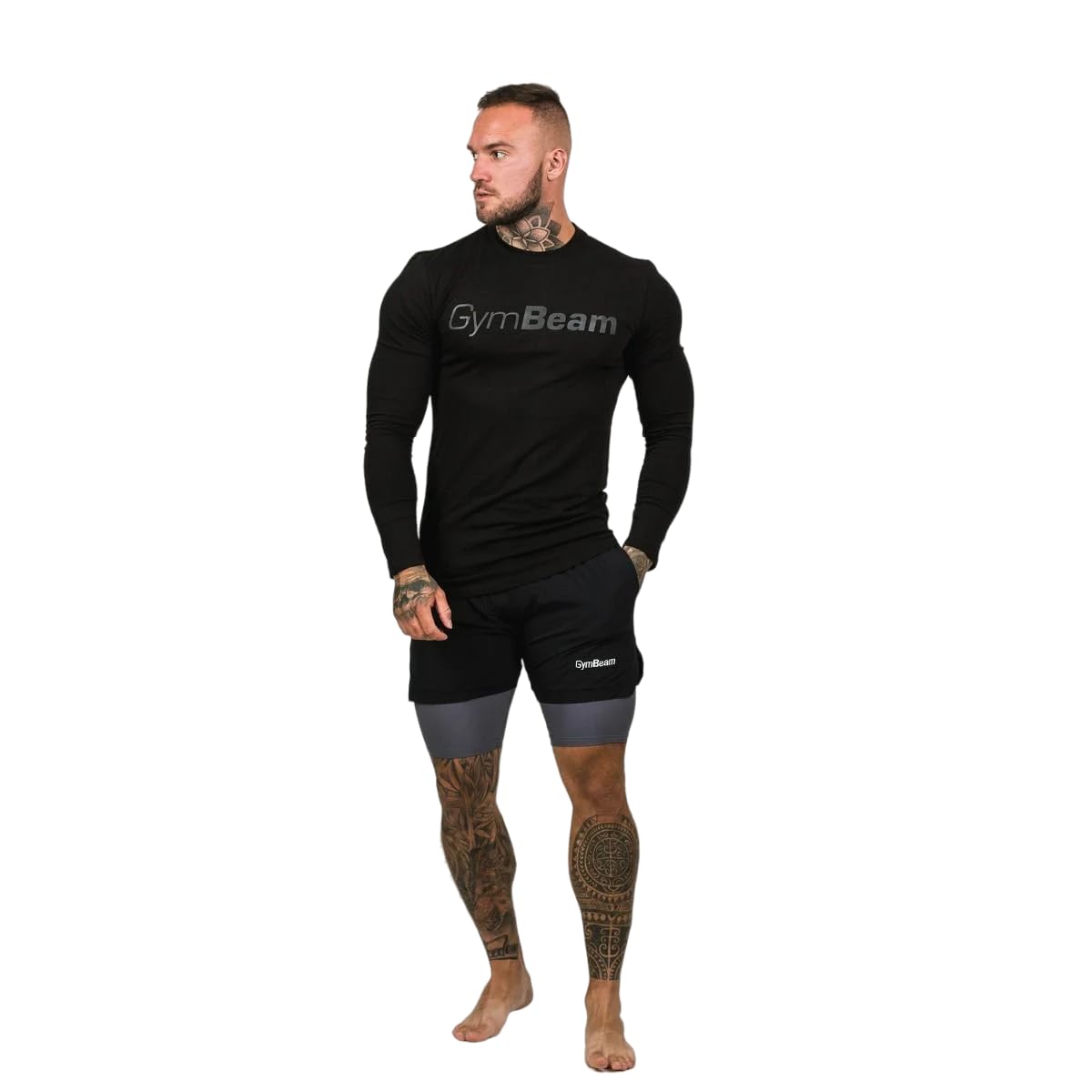 GymBeam 2in1 Pantaloncini Uomo Shorts Nero Grigio con tasche