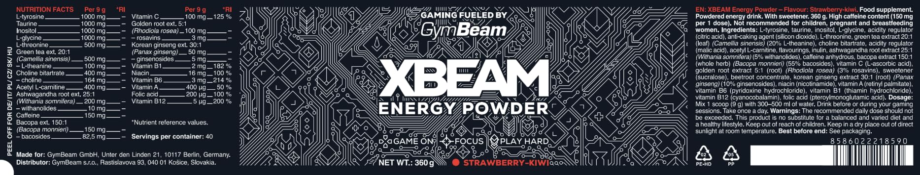 GymBeam Energy Powder Fragola-Kiwi 360 g gamer