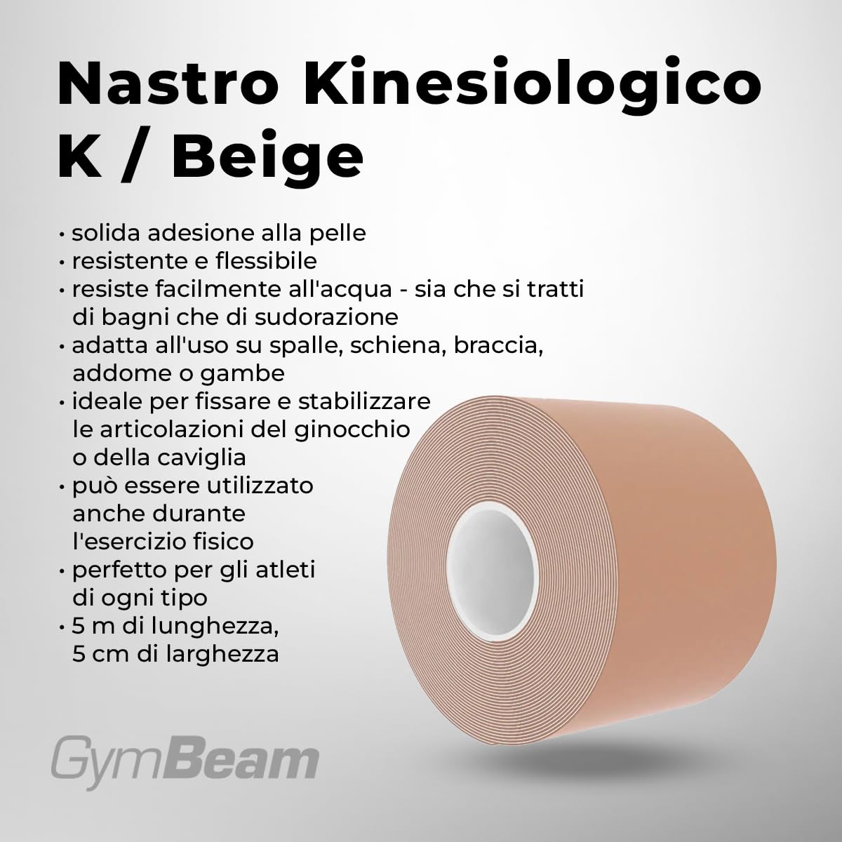 GymBeam K Tape Nastro Kinesiologico Beige 5m Cotone