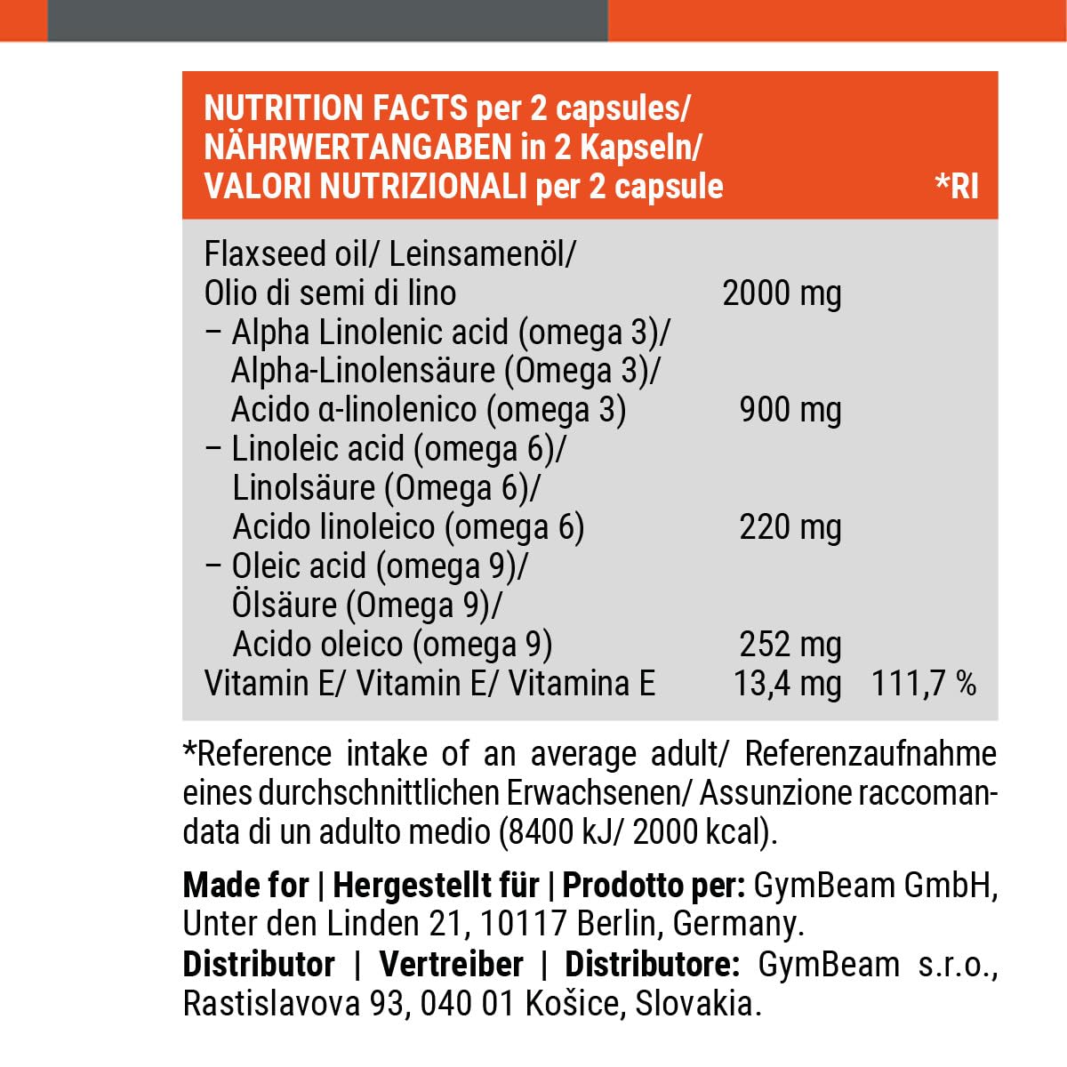 GymBeam Olio Semi Lino Capsule Omega 3 6 9 Vitamina E