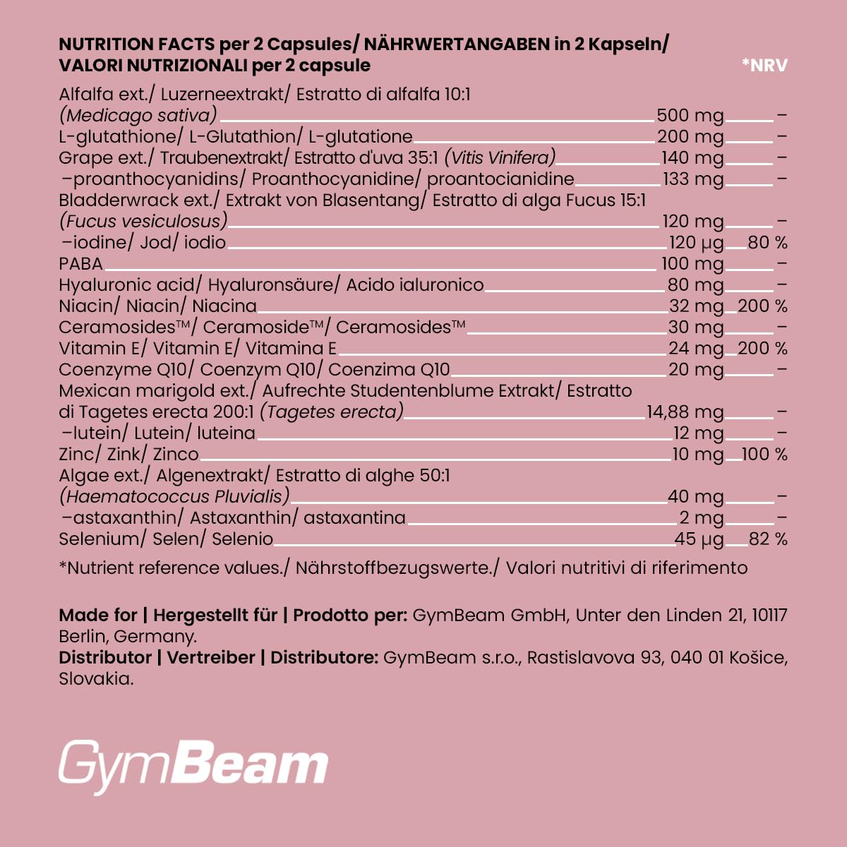 GymBeam Glowy Skin Integratore Pelle 90 Capsule Vitamina E