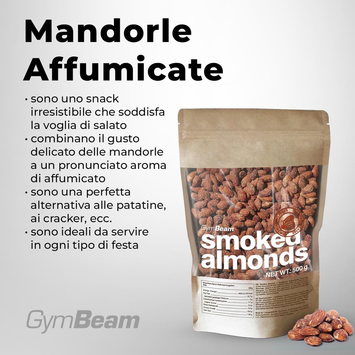 GymBeam Alimentazione Mandorle Affumicate sgusciate 500 g