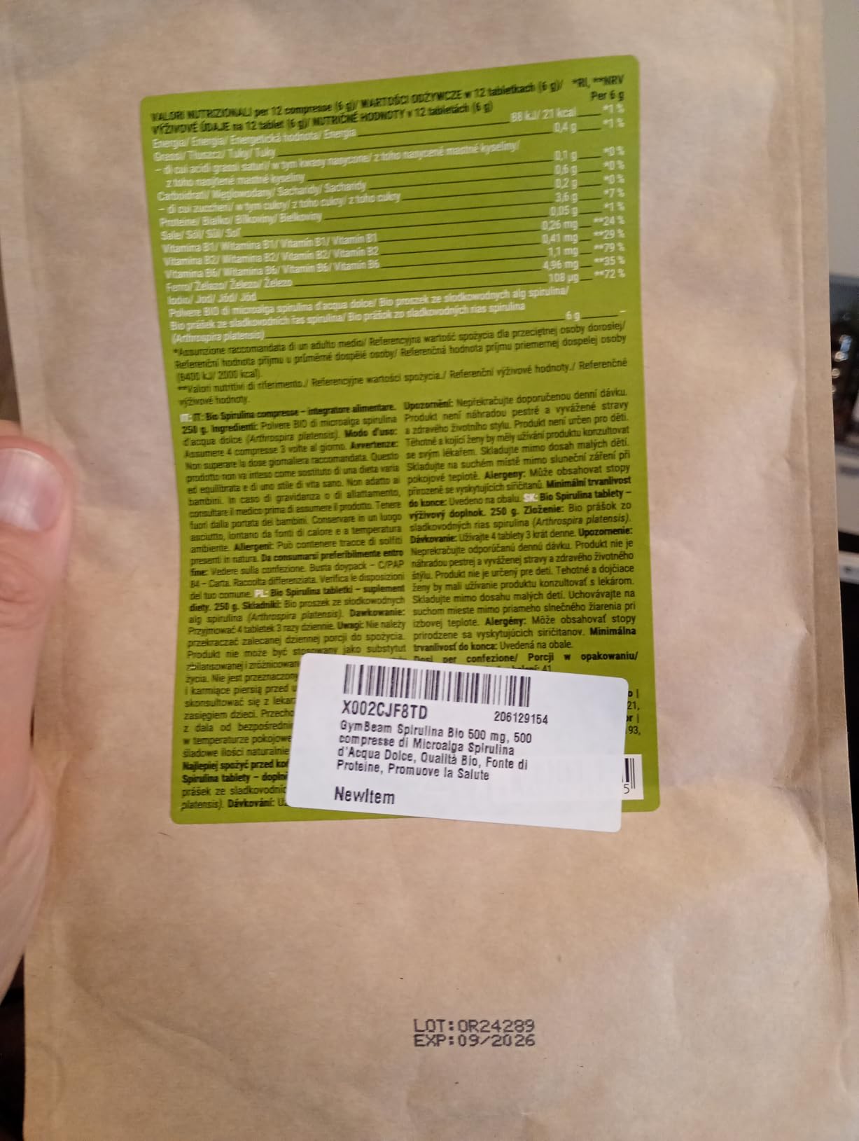 GymBeam Spirulina Bio integratore 500 mg 500 compresse