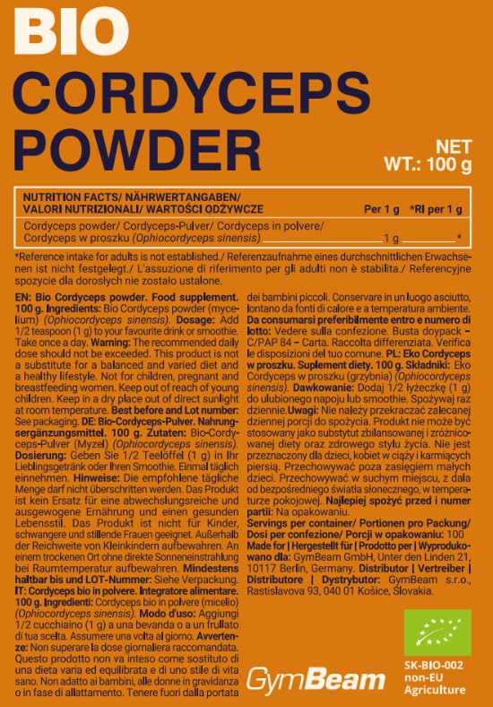 GymBeam Cordyceps BIO polvere 100g vegana