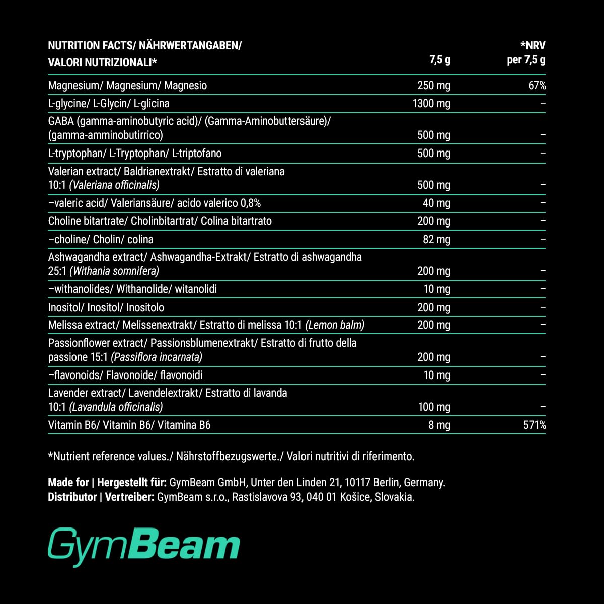 GymBeam Sleep & Relax Integratore Sonno 225 g Gusto Cocomero Magnesio