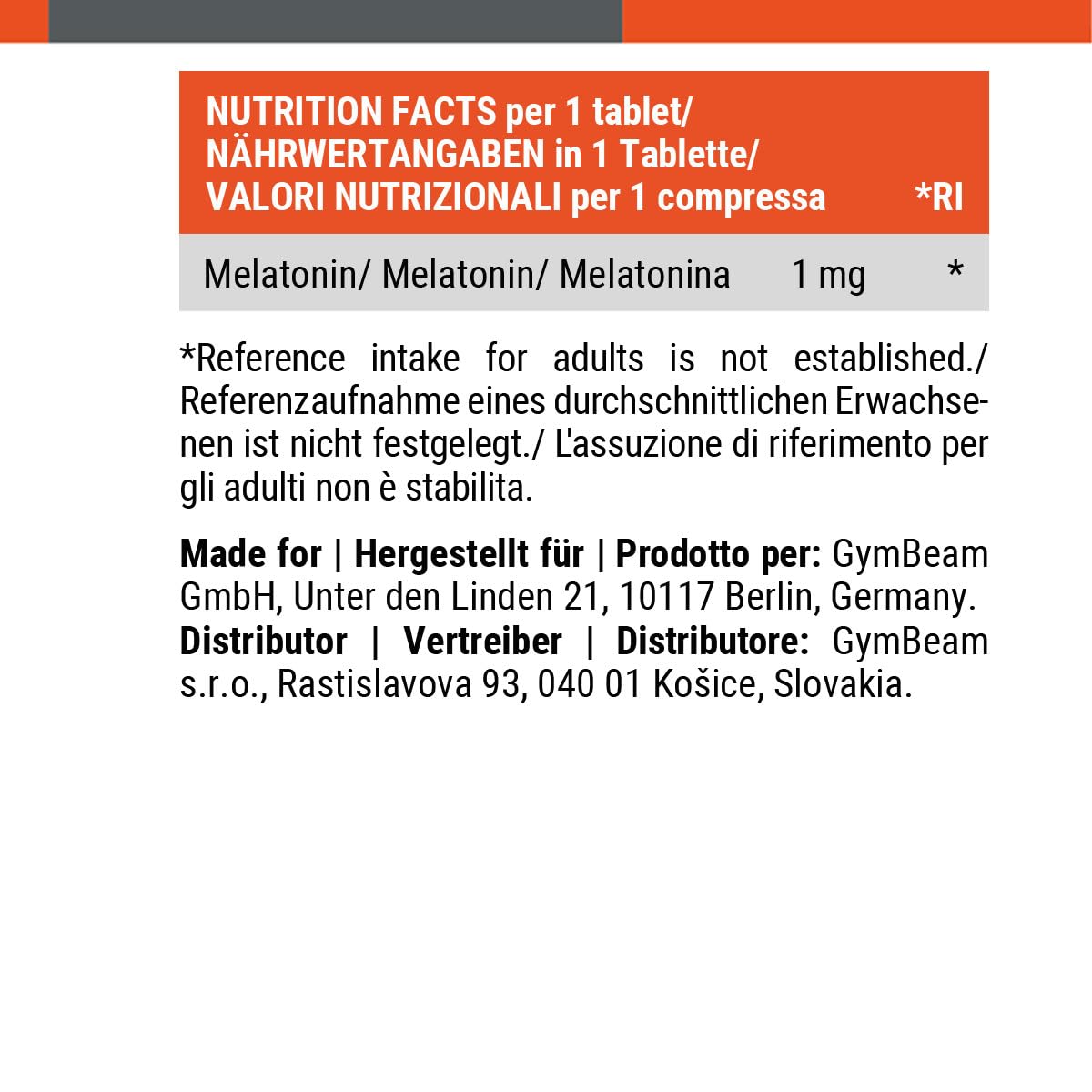 GymBeam Melatonina Pura 1 mg Compresse per Dormire