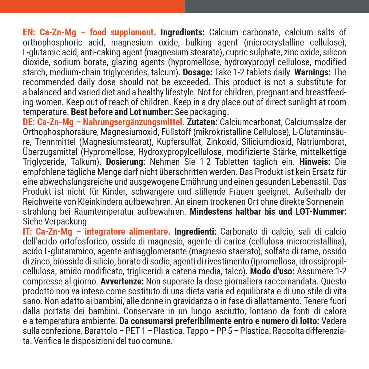 GymBeam Ca-Zn-Mg 60 Compresse per Muscoli e Stanchezza