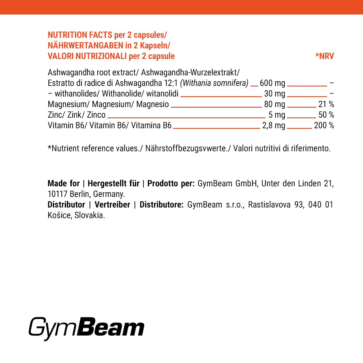 GymBeam Ashwagandha Pro Capsule KSM-66 con Magnesio Zinco