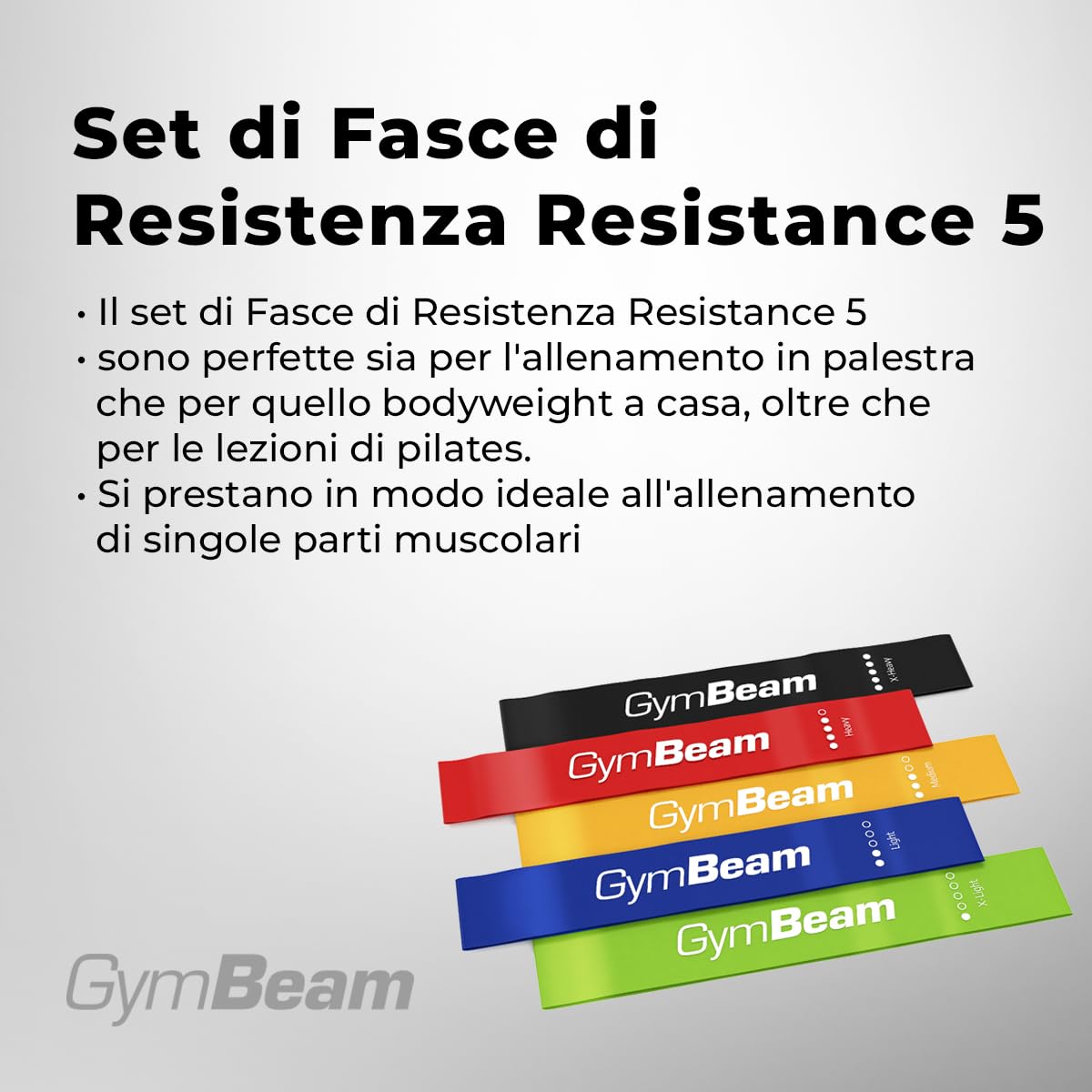 GymBeam Set 5 Fasce Resistenza Elastici Fitness Gambe Glutei