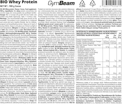 GymBeam Proteine Whey BIO Siero Cacao 900 g BCAA