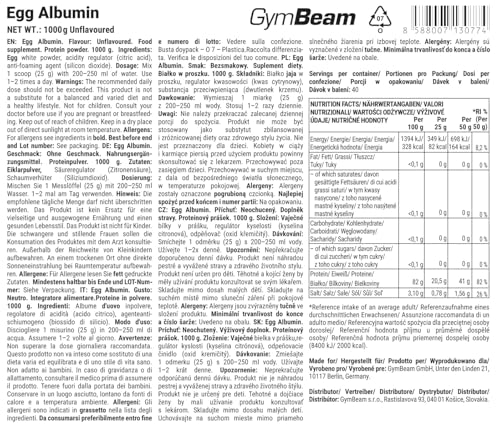 GymBeam Albumina Uovo Proteine Polvere Neutro Lento Rilascio