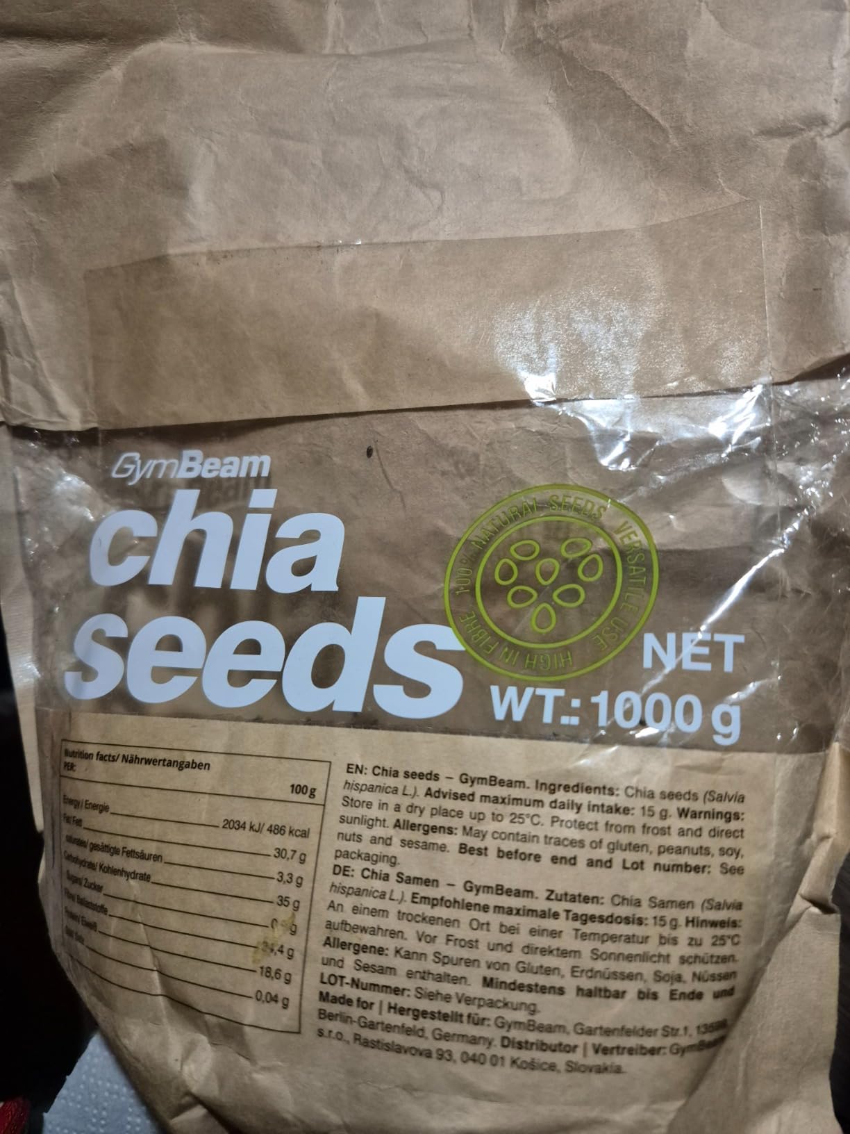 GymBeam Alimentazione Semi di Chia superfood 900g vegani