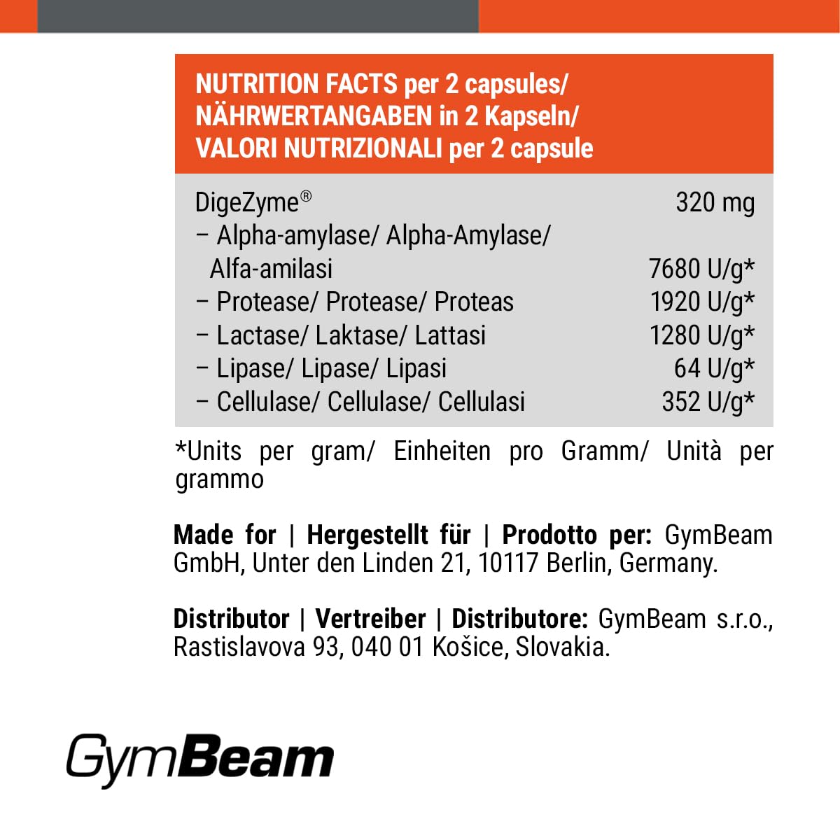 GymBeam DigeZyme Enzimi Digestivi Capsule 5 Enzimi