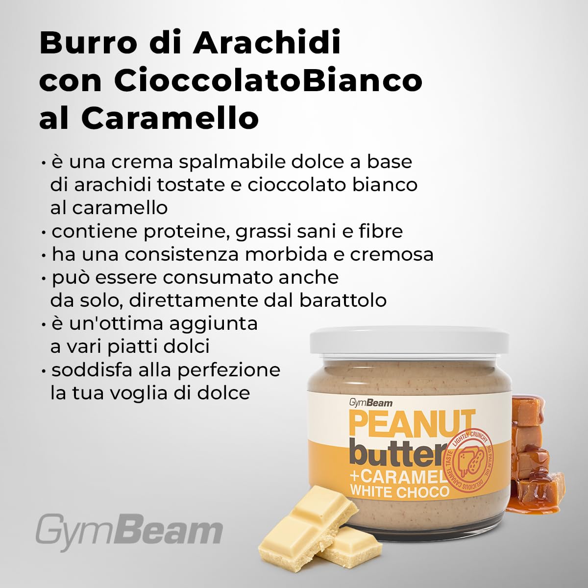 GymBeam Burro di Arachidi Cioccolato Bianco Caramello Crema