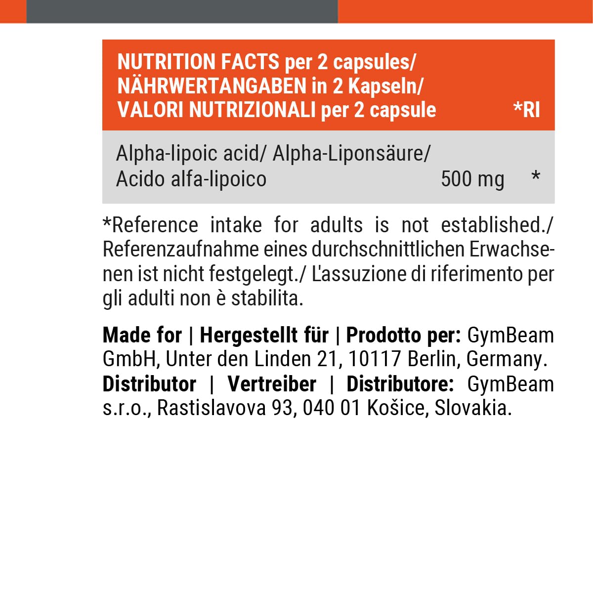 GymBeam Longevità Acido Alfa-Lipoico Capsule 90 pz Vegano