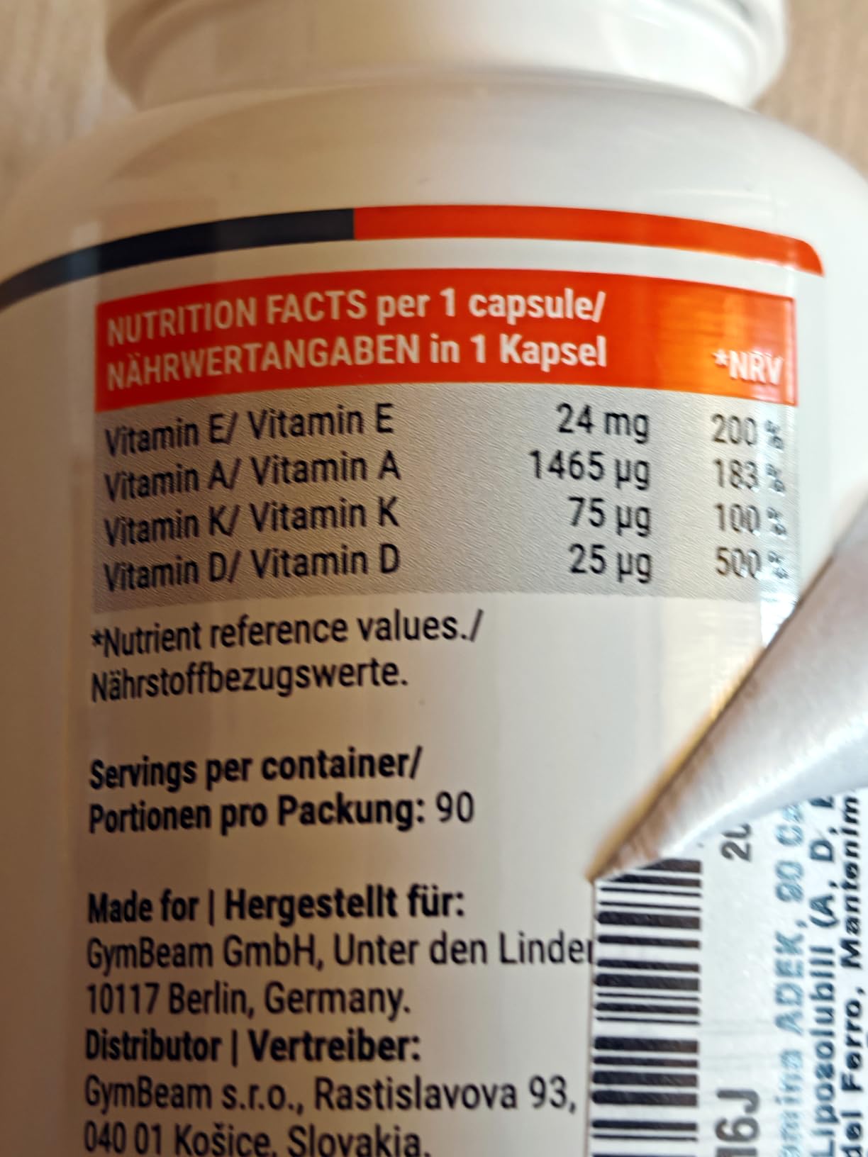 GymBeam Vitamine ADEK 90 Capsule Liposolubili A D E K