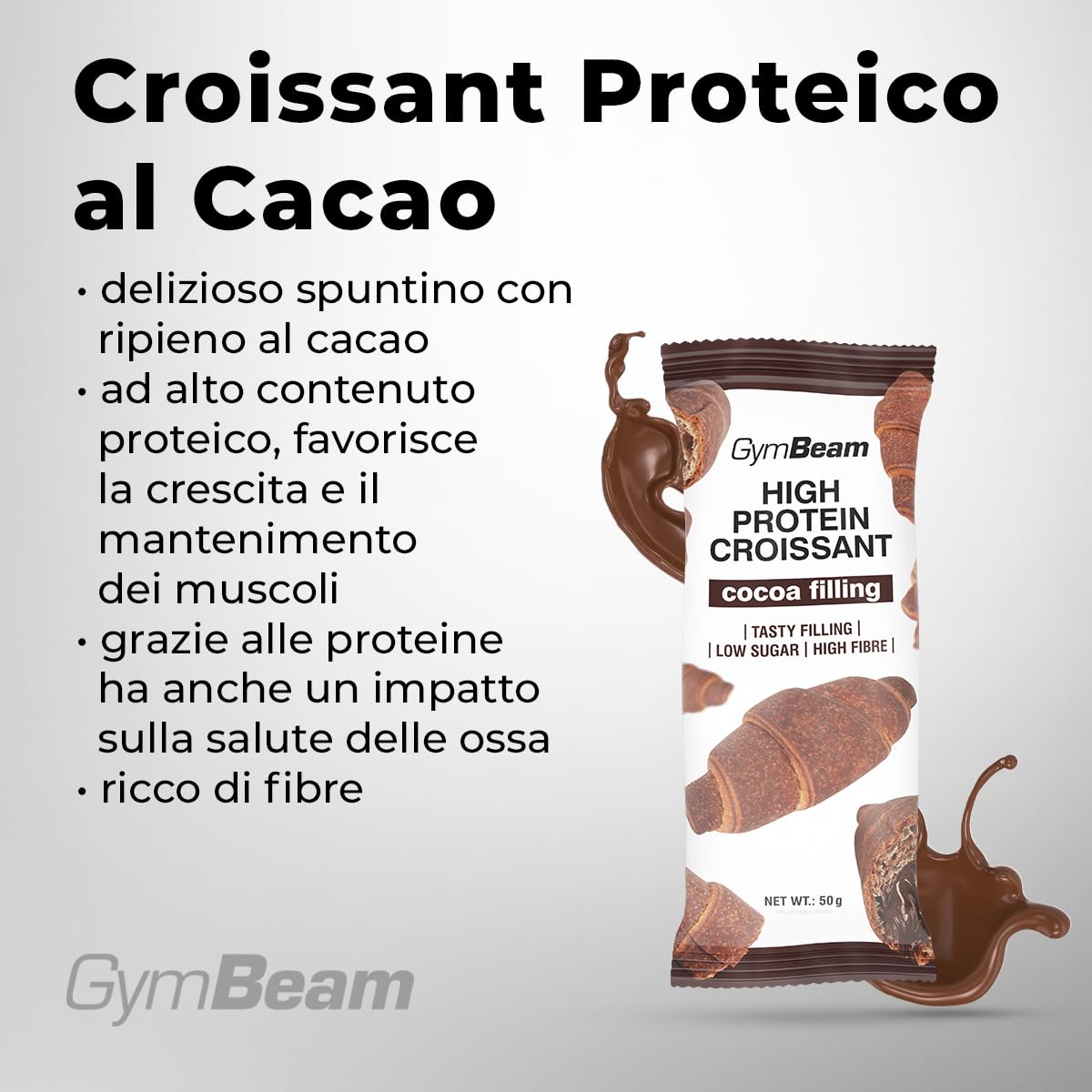 GymBeam Croissant Proteico Cacao 10x50g Senza Glutine Fibre