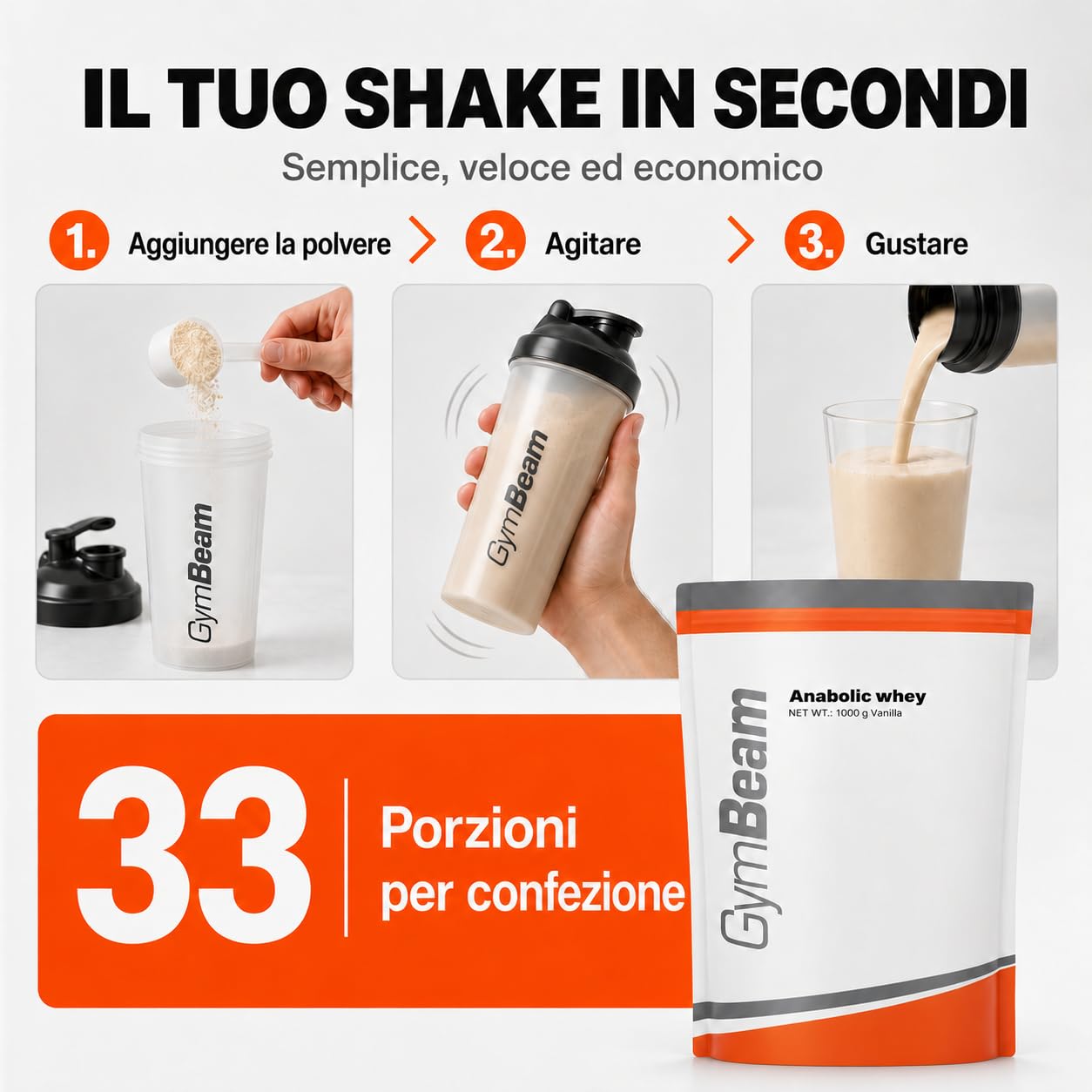 GymBeam Proteine Anabolic Whey Vaniglia 2500g creatina