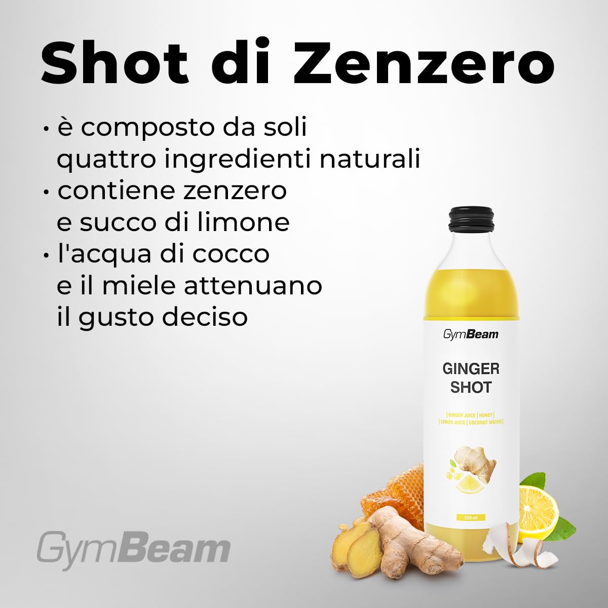 GymBeam Shot Zenzero succo 500 ml miele e limone