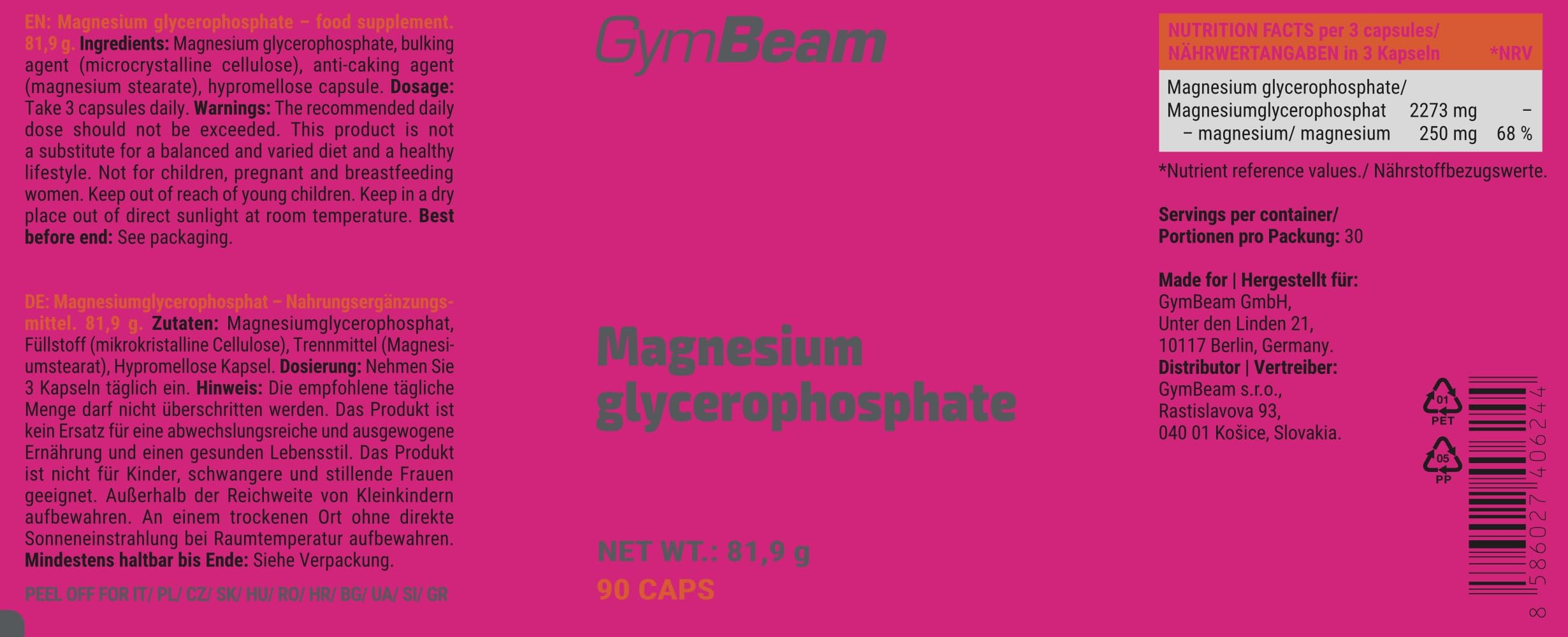 GymBeam Magnesio Glicerofosfato Capsule Alta Biodisponibilità
