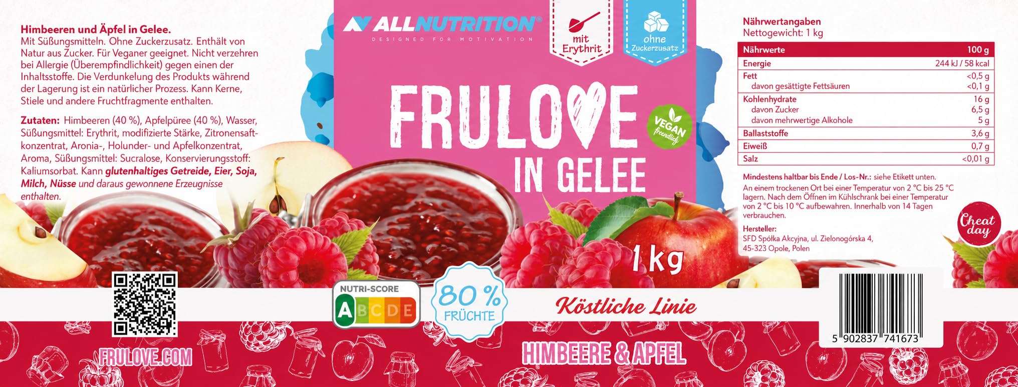 AllNutrition Frulove in Jelly Lampone Mela 1000g Frutta