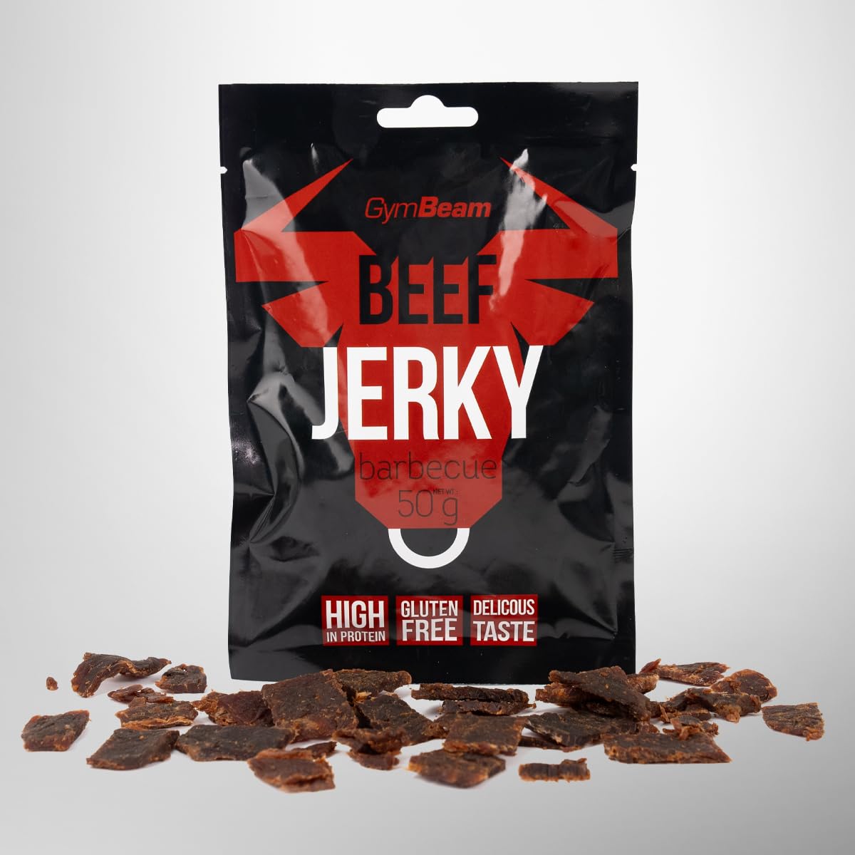 GymBeam Beef Jerky carne secca barbecue 50 g 64% proteine