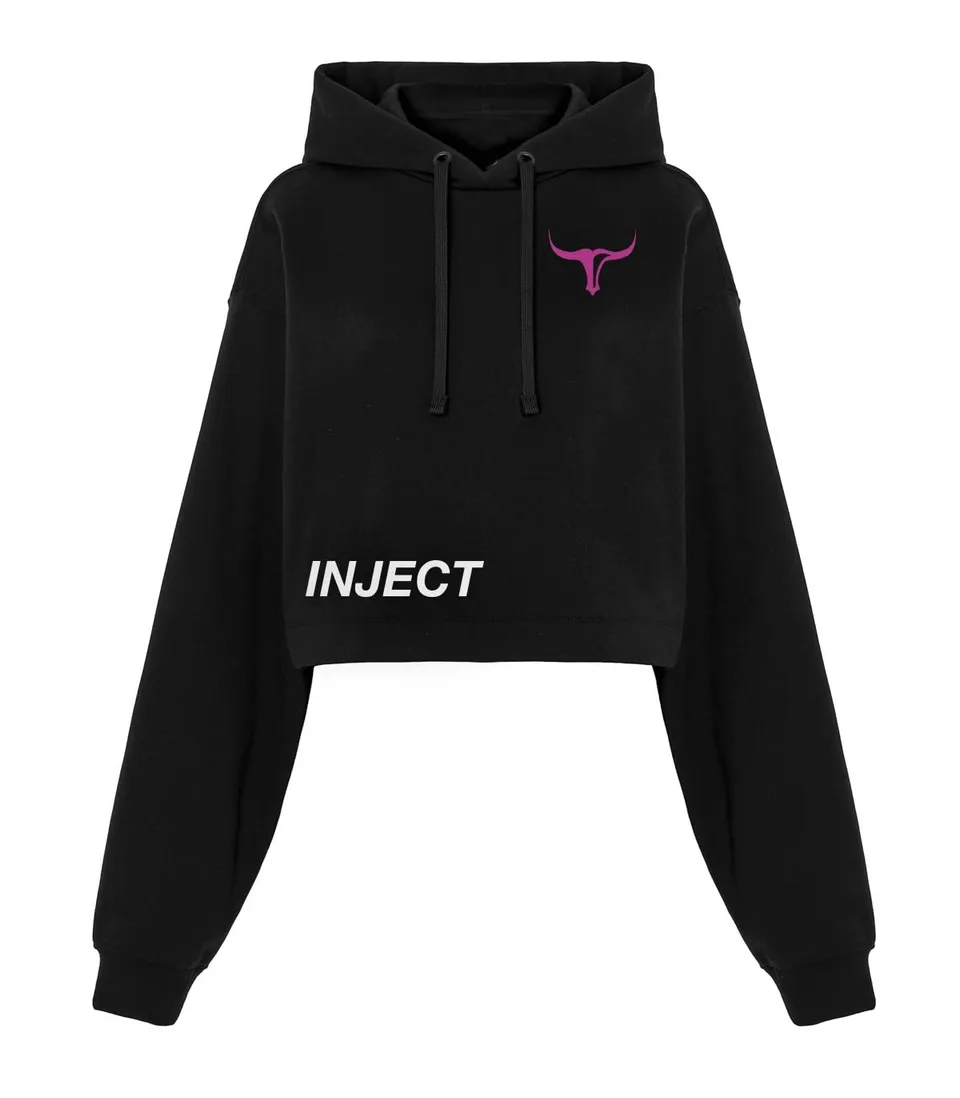 Inject Nutrition Felpe Donna Crop Oversize Felpa Nera Logo Rosa