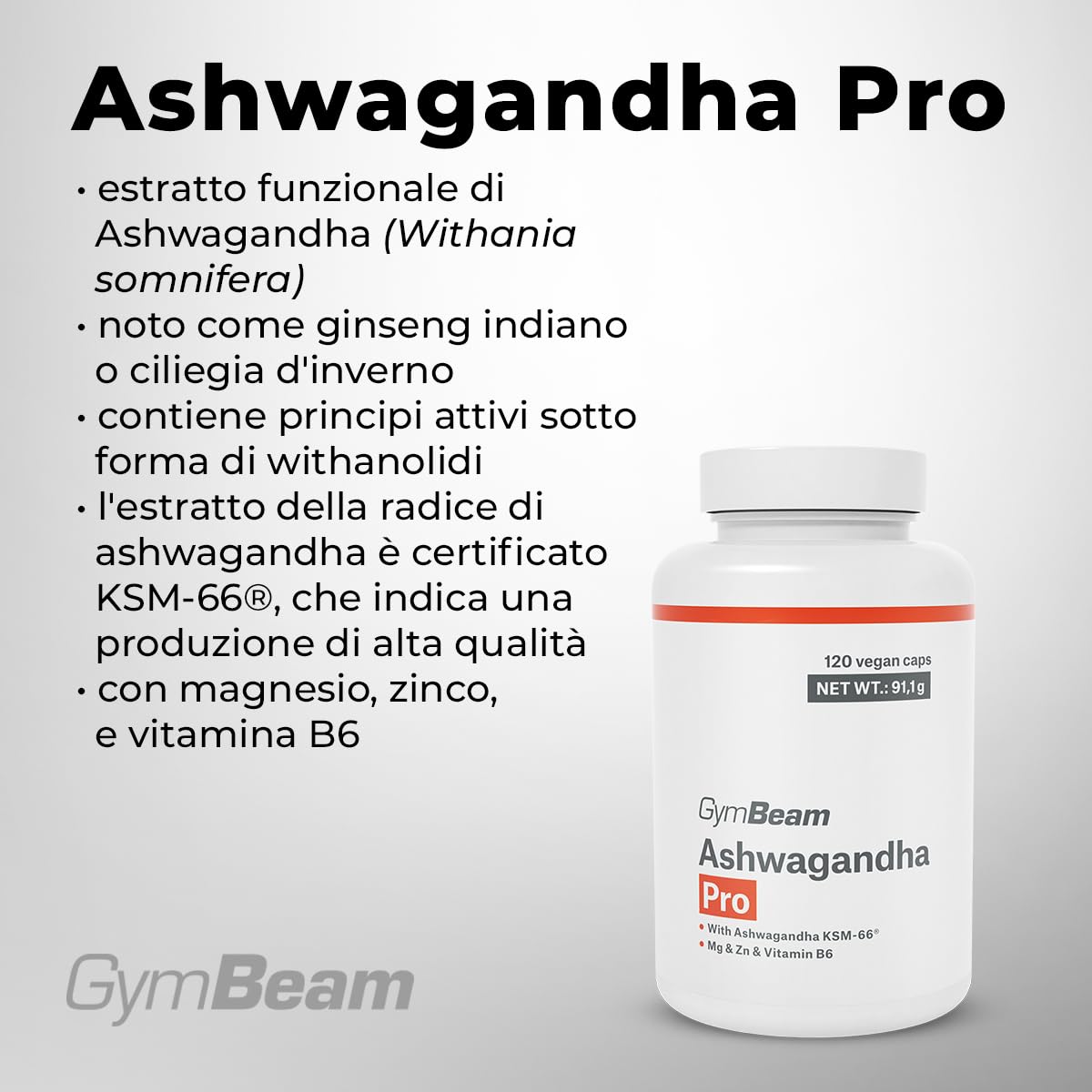 GymBeam Ashwagandha Pro Capsule KSM-66 con Magnesio Zinco