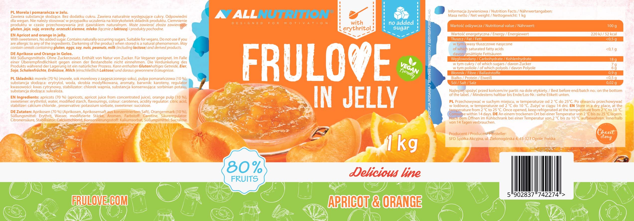 AllNutrition Frulove in Jelly frutta in gelatina 1000 g albicocca-arancia