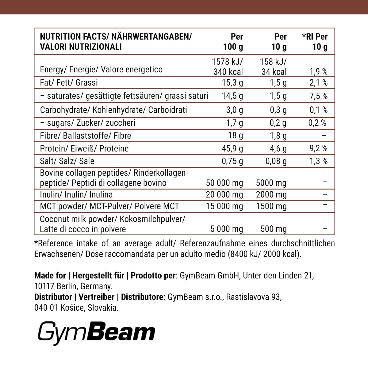 GymBeam Collagen Creamer 300 g polvere cioccolato cocco proteine