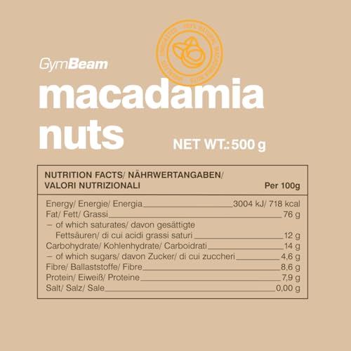 GymBeam Noci di Macadamia Intere Non Salate 500g Snack Vegano