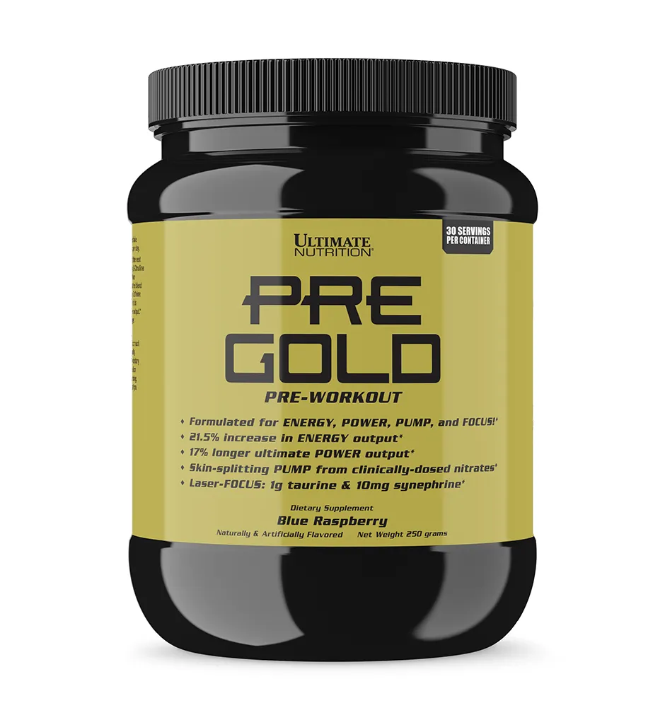 Ultimate Nutrition Pre Gold pre workout Blue Raspberry energia